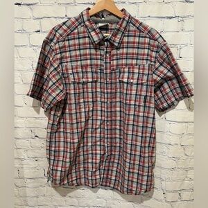 Columbia Shirt Adult Large Red White Blue Pearl Snap Western Cotton Mens